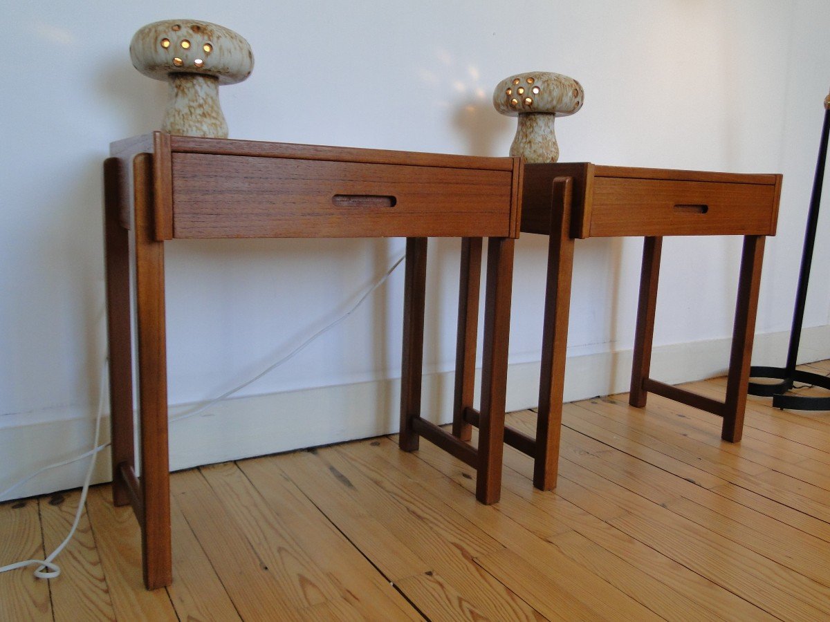 Pair Of Scandinavian Bedside Tables, Sweden In Teak-photo-7