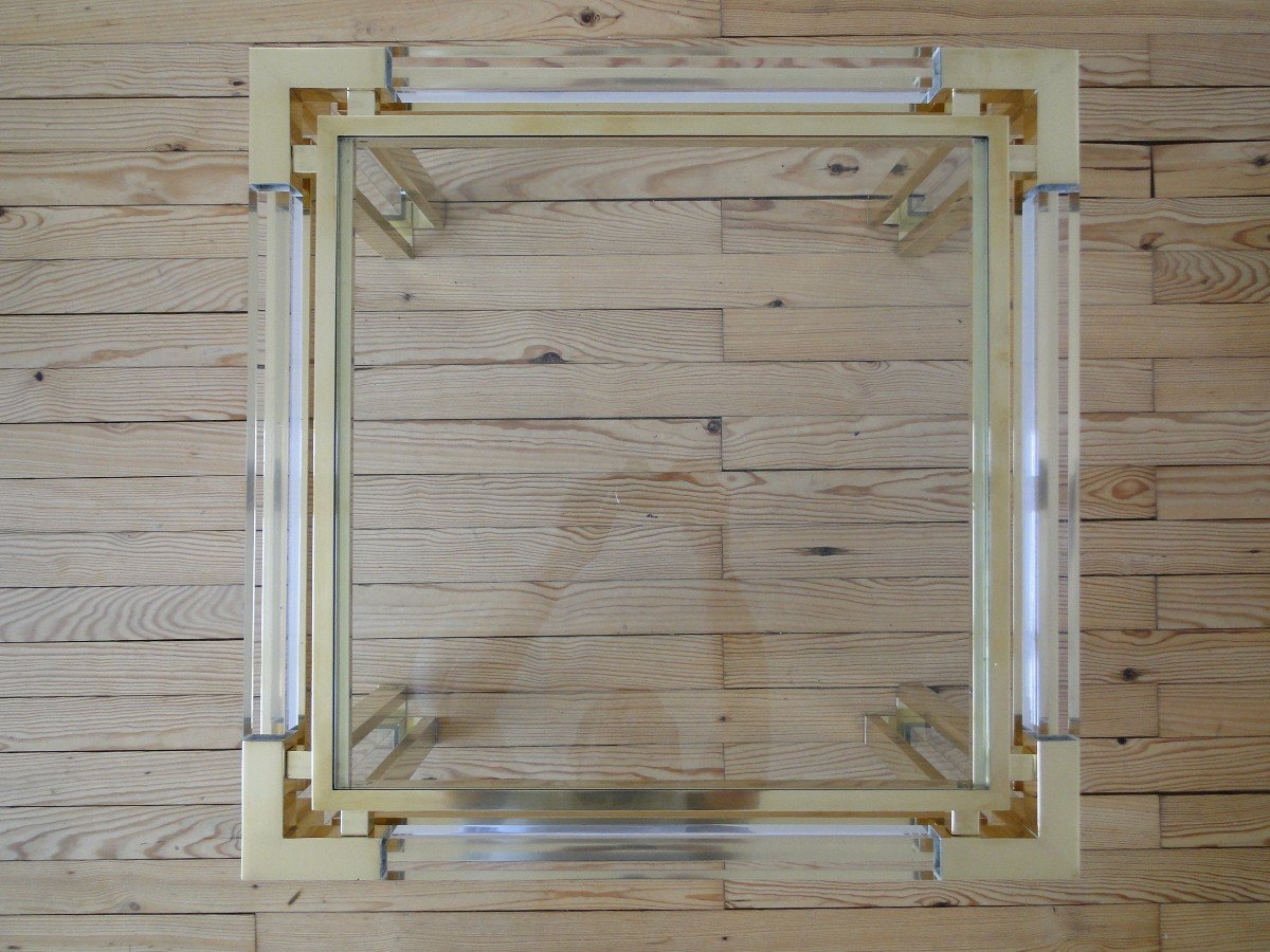 Charles Hollis Jones Coffee Table In Plexiglass Glass And Brass Usa-photo-3