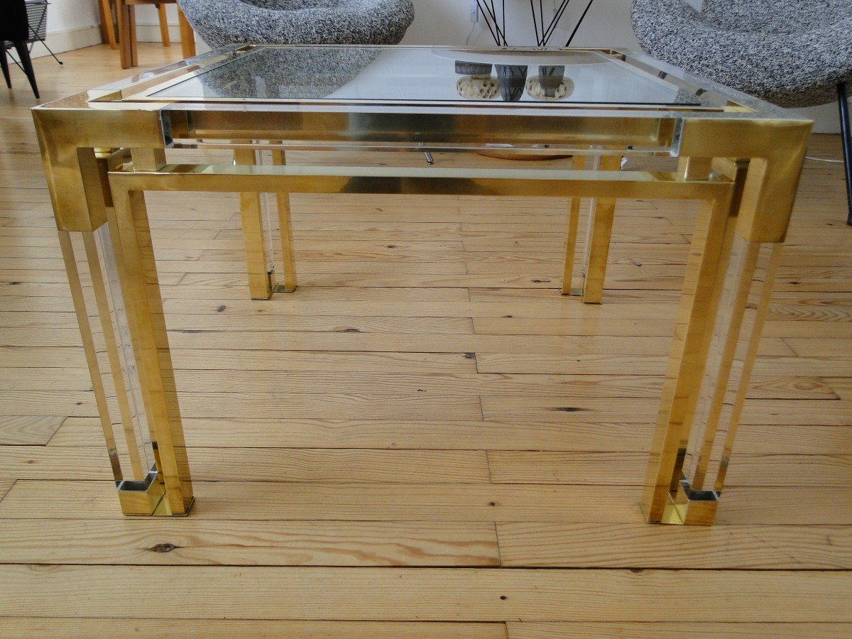 Charles Hollis Jones Coffee Table In Plexiglass Glass And Brass Usa-photo-3