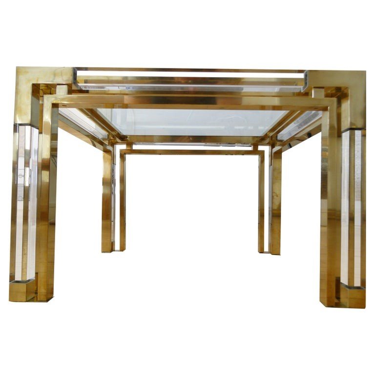 Charles Hollis Jones Coffee Table In Plexiglass Glass And Brass Usa