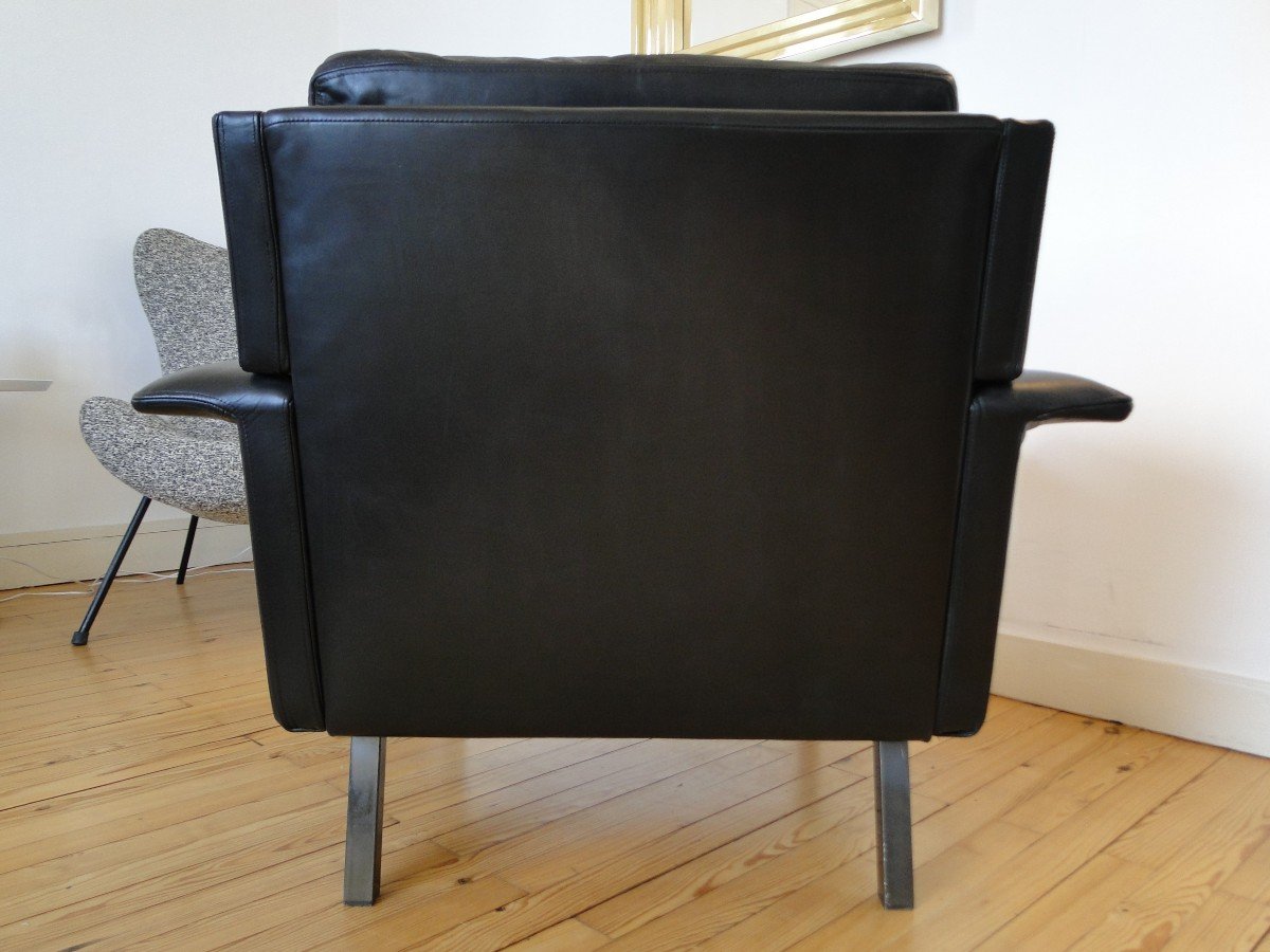 Arne Vodder By Fritz Hansen Black Leather Armchair Denmark-photo-2