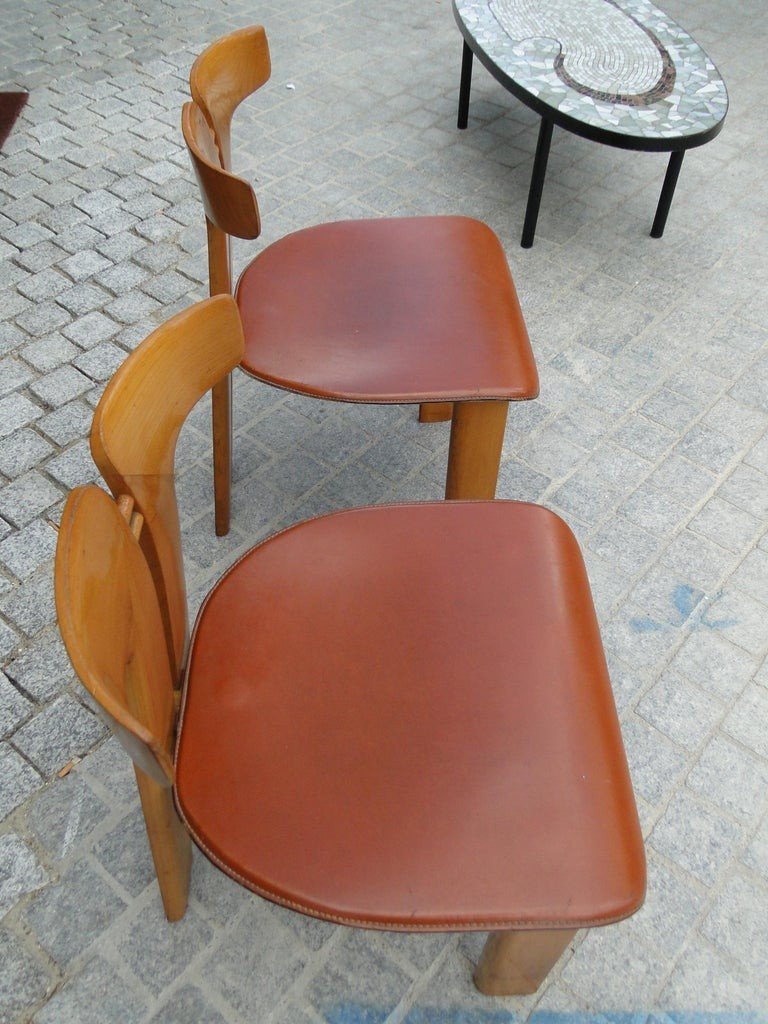 Pierre Cardin 2 Dining Chairs In Walnut And Leather-photo-5