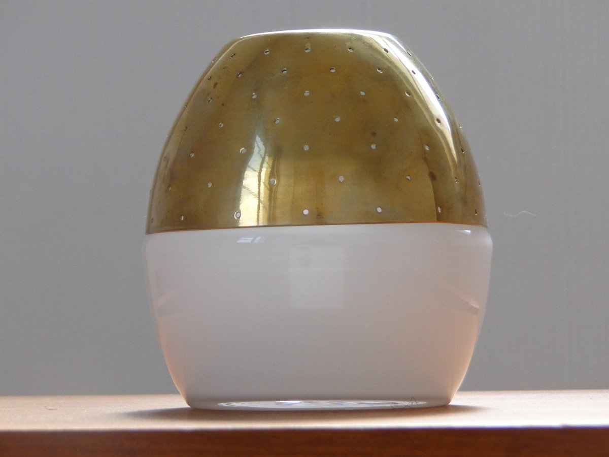 Hans-agne Jakobsson Markaryd Candle Lantern Tealight Holder In Brass And White Glass-photo-2