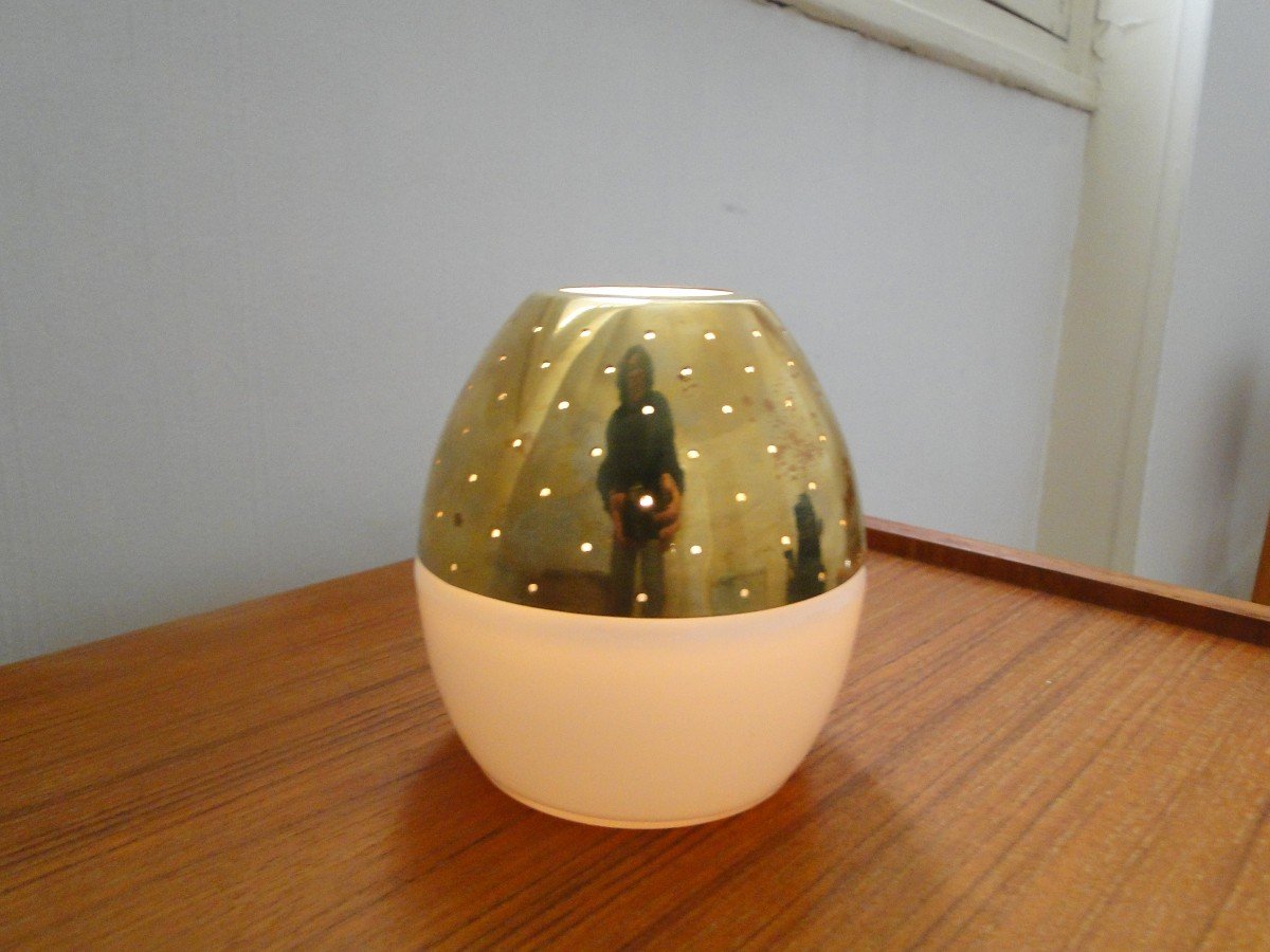 Hans-agne Jakobsson Markaryd Candle Lantern Tealight Holder In Brass And White Glass-photo-3