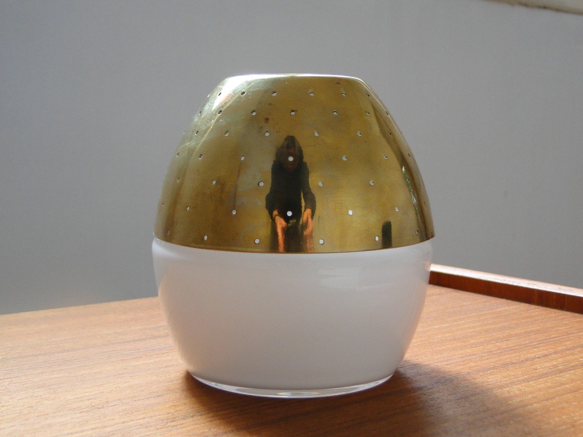 Hans-agne Jakobsson Markaryd Candle Lantern Tealight Holder In Brass And White Glass-photo-2