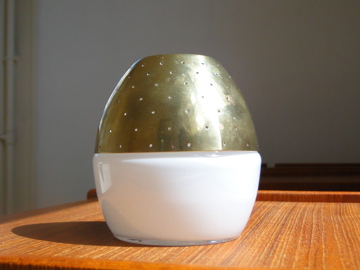 Hans-agne Jakobsson Markaryd Candle Lantern Tealight Holder In Brass And White Glass-photo-3