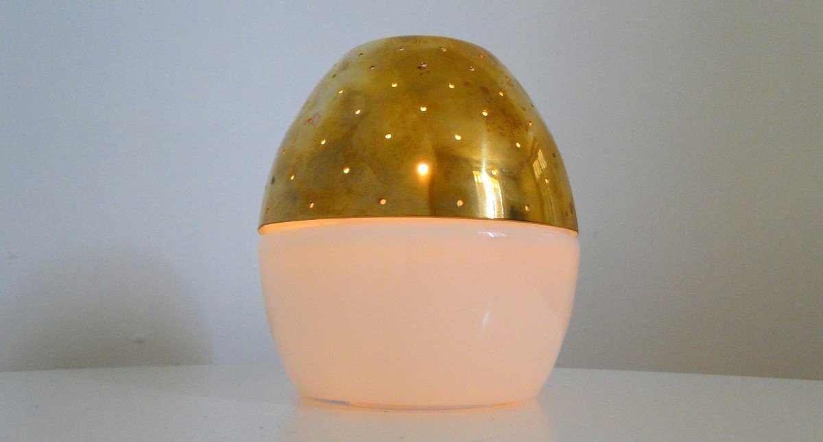 Hans-agne Jakobsson Markaryd Candle Lantern Tealight Holder In Brass And White Glass