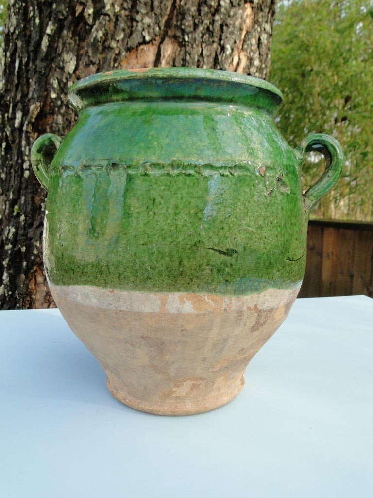 Pot  à Confit Vert Art Antique Du  XIXème Sud Ouest De La France-photo-2