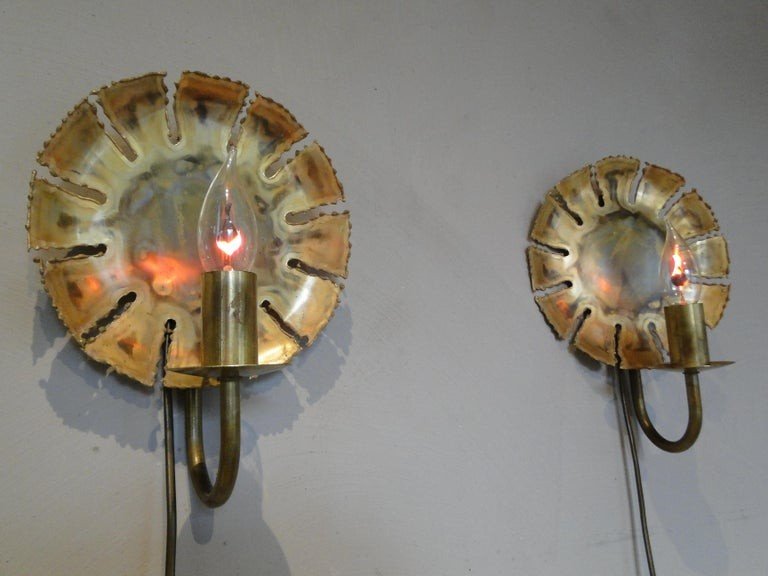 Pair Brutalist Brass Wall Lamps By Svend Aage Holm Sorensen 1960 Denmark-photo-2