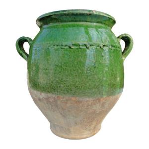 Antique Art Green Confit Pot From The 19th Century South West Of France