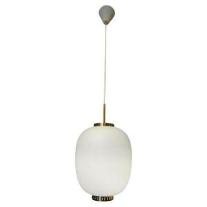 Bent Karlby For Lyfa Denmark Kina Pendant Light In Vintage Brass And Glass XXl  