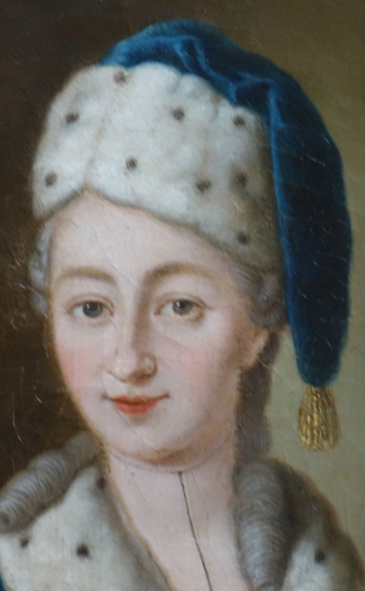 Portrait d'Elisabeth Von Schelle La Hast, Huile Sur Toile XVIII ème-photo-2