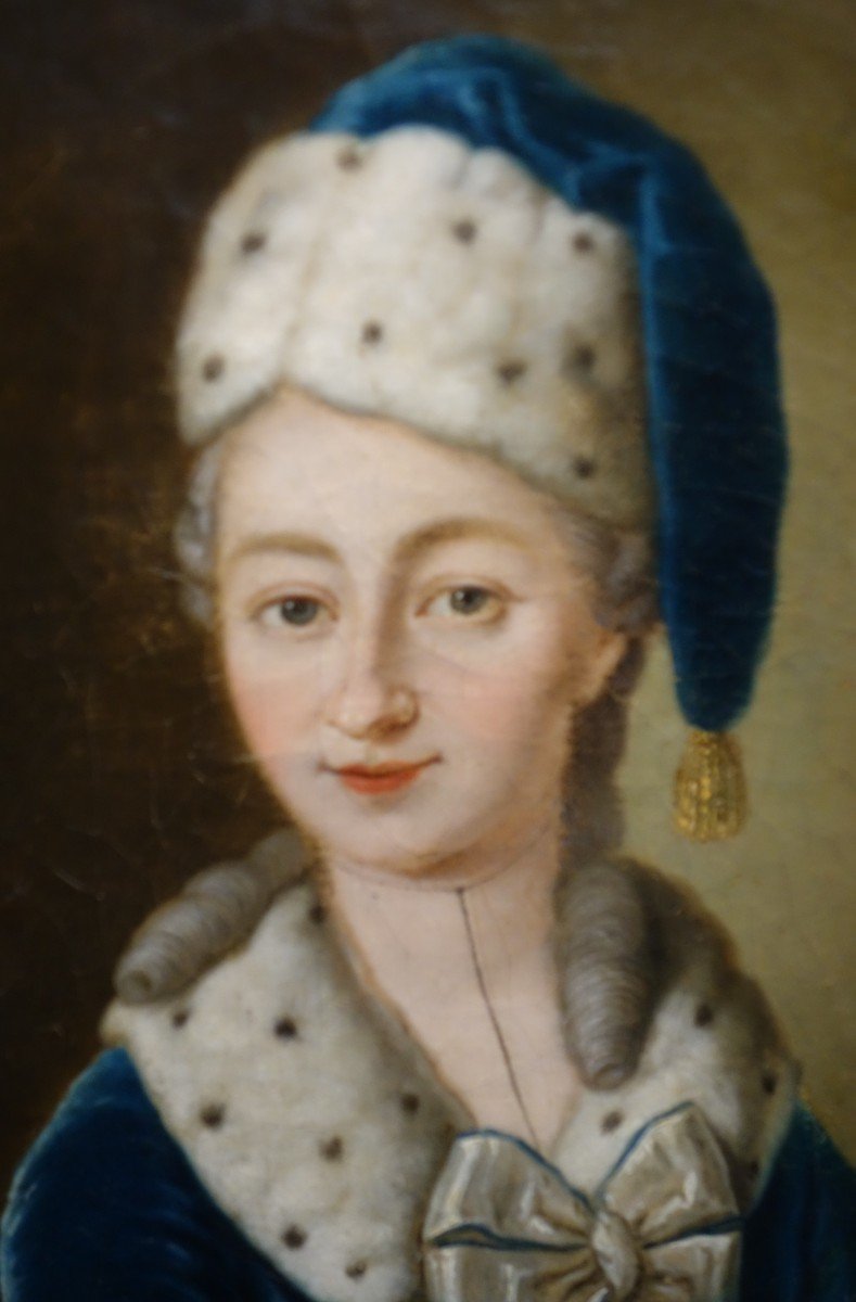 Portrait d'Elisabeth Von Schelle La Hast, Huile Sur Toile XVIII ème-photo-3