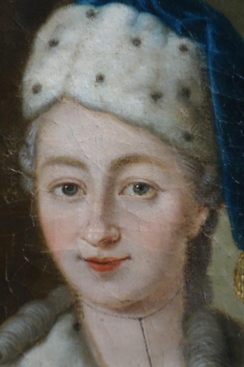 Portrait d'Elisabeth Von Schelle La Hast, Huile Sur Toile XVIII ème-photo-4