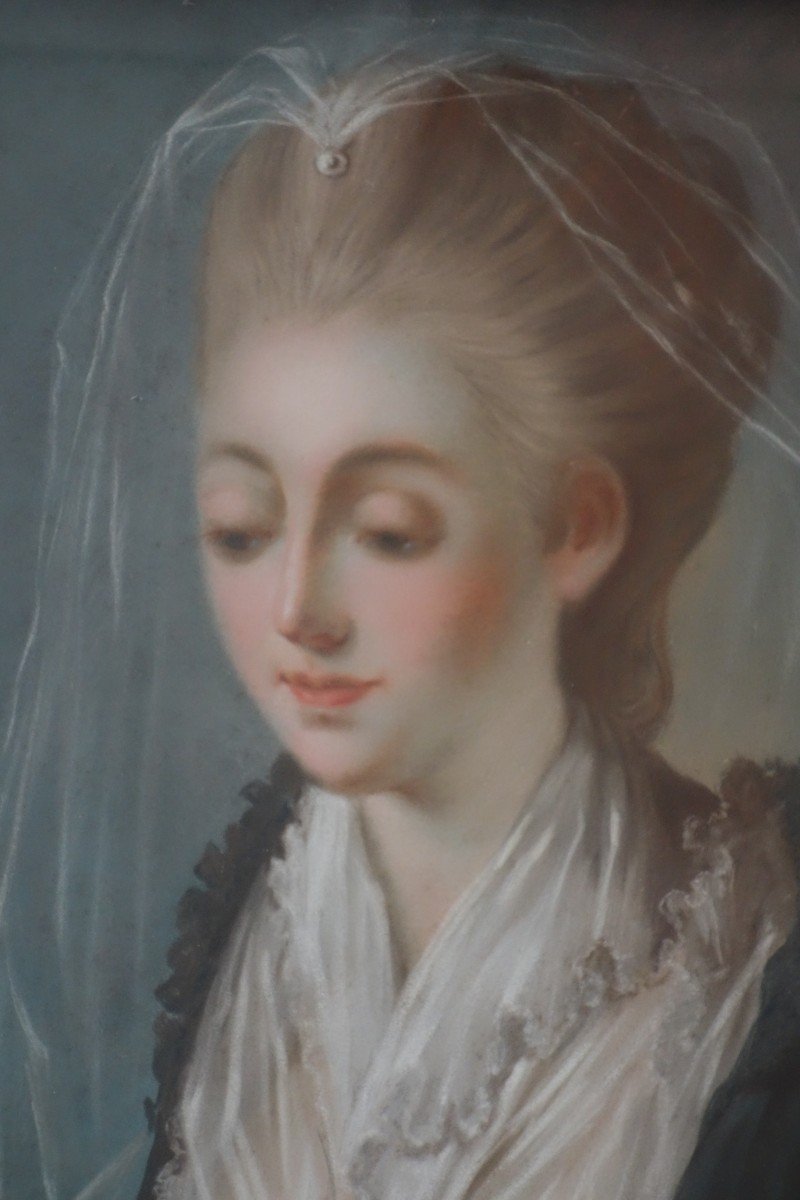 Portrait d'Une Jeune Fille Timide, Pastel époque Louis XVI-photo-3