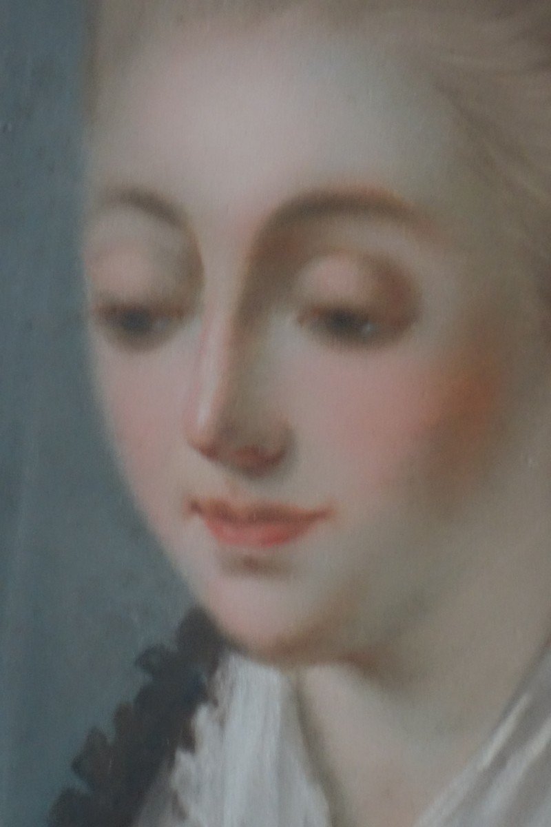 Portrait d'Une Jeune Fille Timide, Pastel époque Louis XVI-photo-4