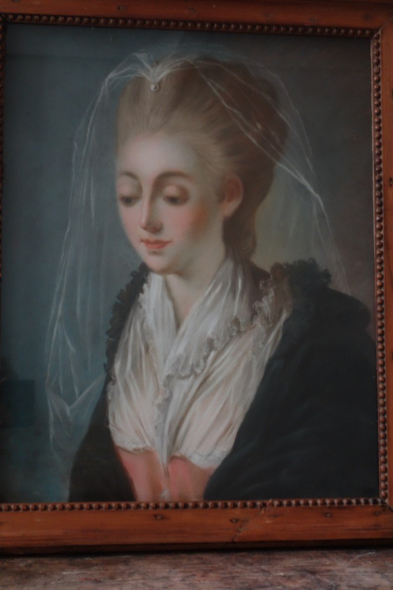 Portrait d'Une Jeune Fille Timide, Pastel époque Louis XVI-photo-3