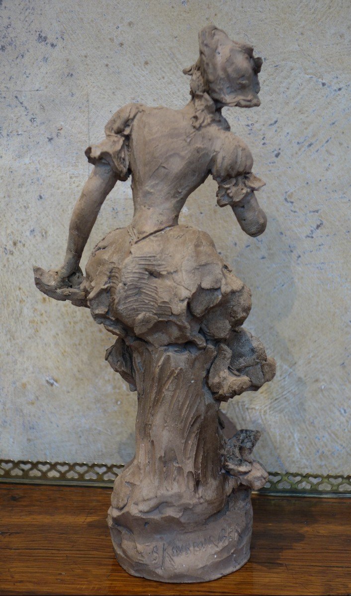 Statuette En Terre Cuite, Sylvain Kinsburger,  Sculpteur, Art Nouveau-photo-3