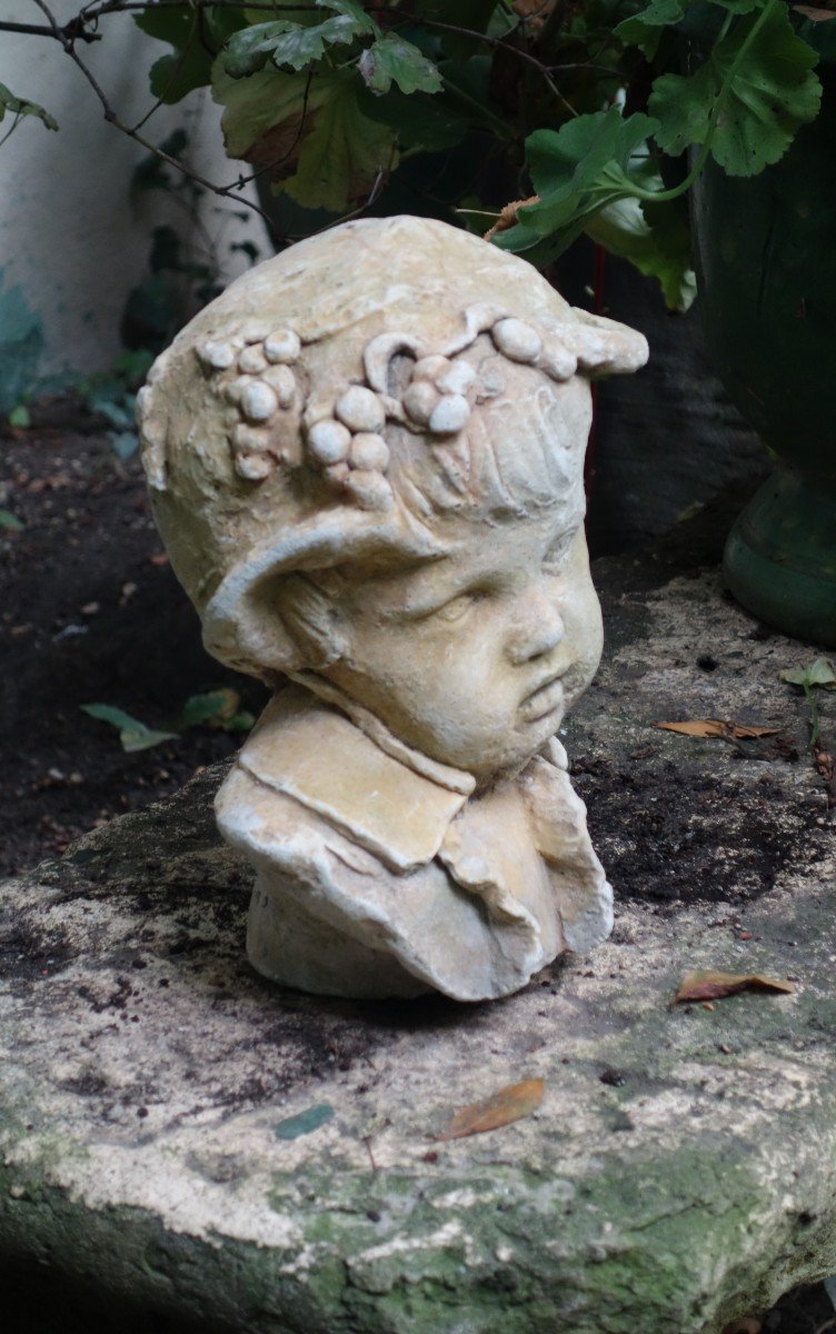  statue de jardin, buste d'enfant en pierre ,XIX ème-photo-1