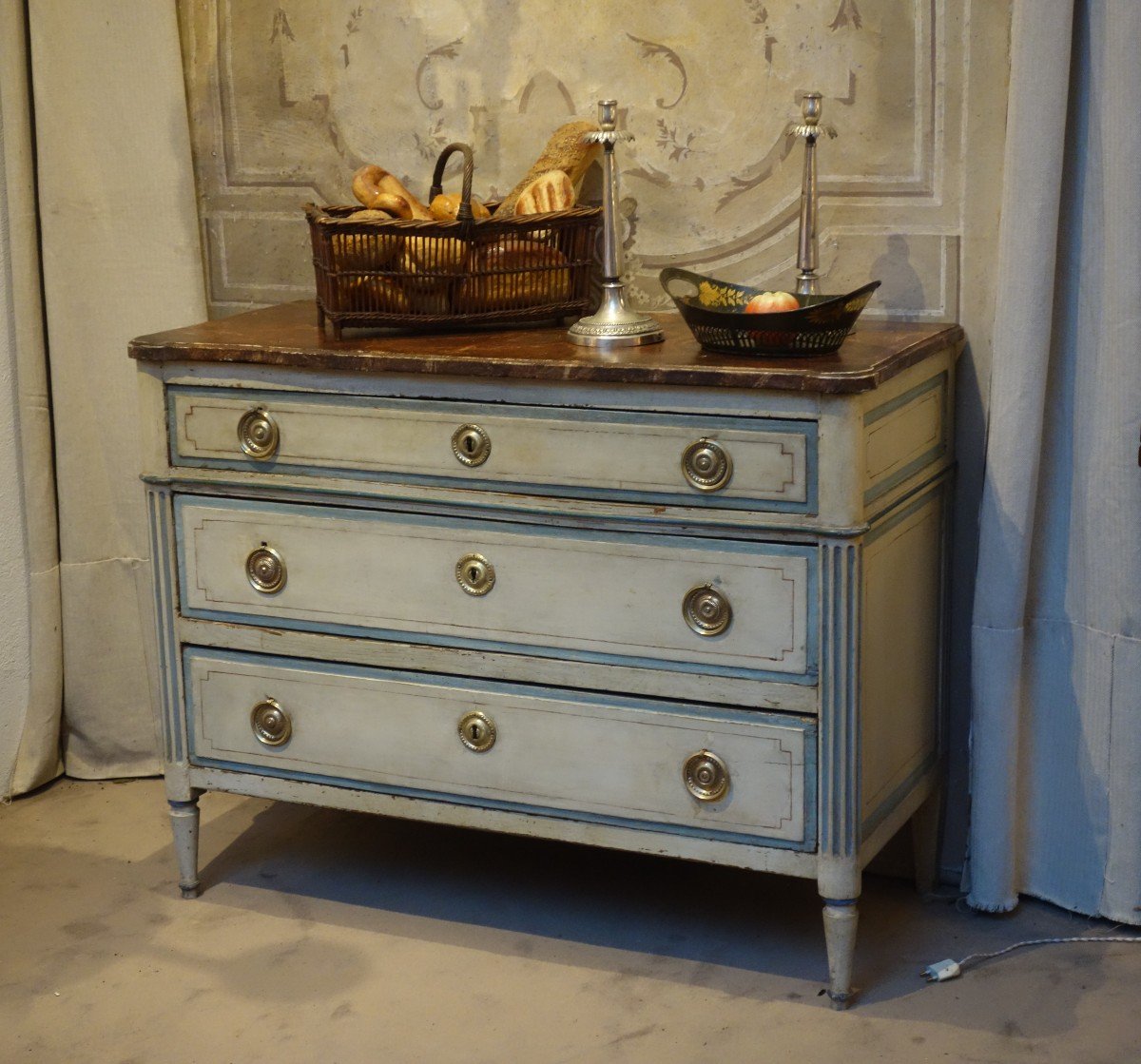 Commode En Bois Relaqué d'époque Louis XVI, XVIII ème Siècle-photo-3