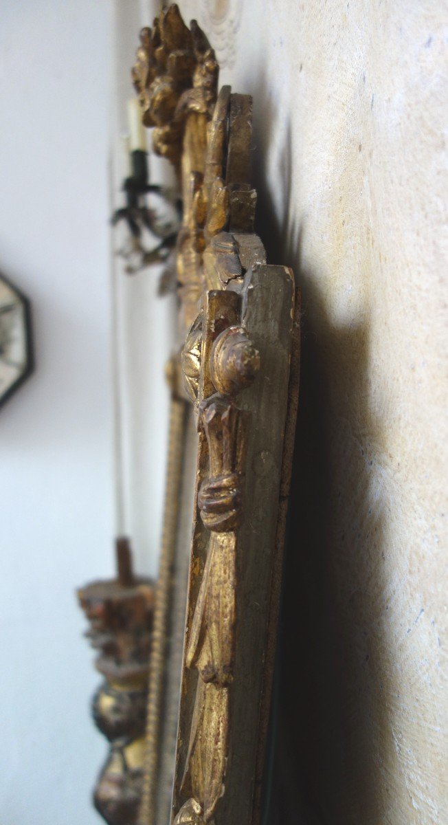 Miroir à Fronton En Bois Sculpté Et Doré d'époque Louis XVI-photo-3