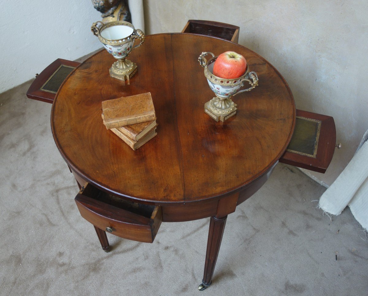 Table De Salon " Bouillotte" En Acajou, Plateau De Bois Début XIXème -photo-2