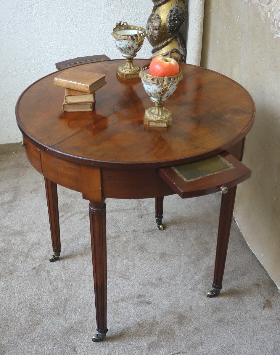 Table De Salon " Bouillotte" En Acajou, Plateau De Bois Début XIXème -photo-1