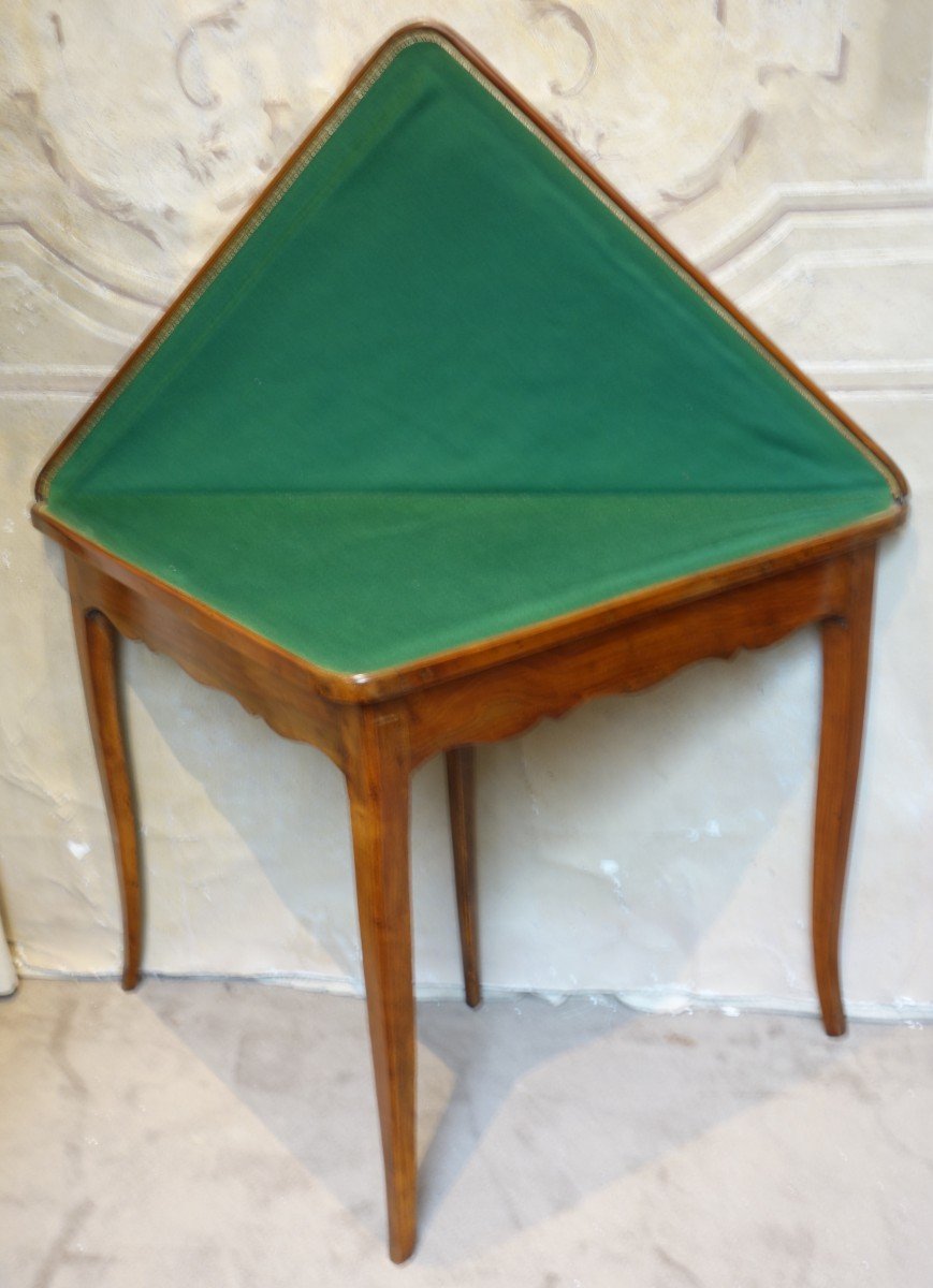  Triangular Game Table In Cherrywood Louis XV XVIIIth Century-photo-1