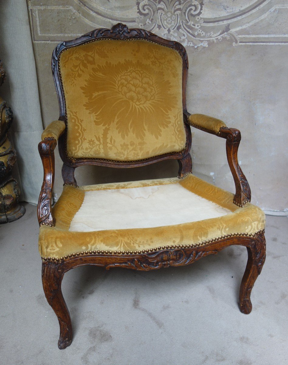 Flat Back Armchair à La Reine Louis XV XVIIIth Century Stamped Jean Avisse