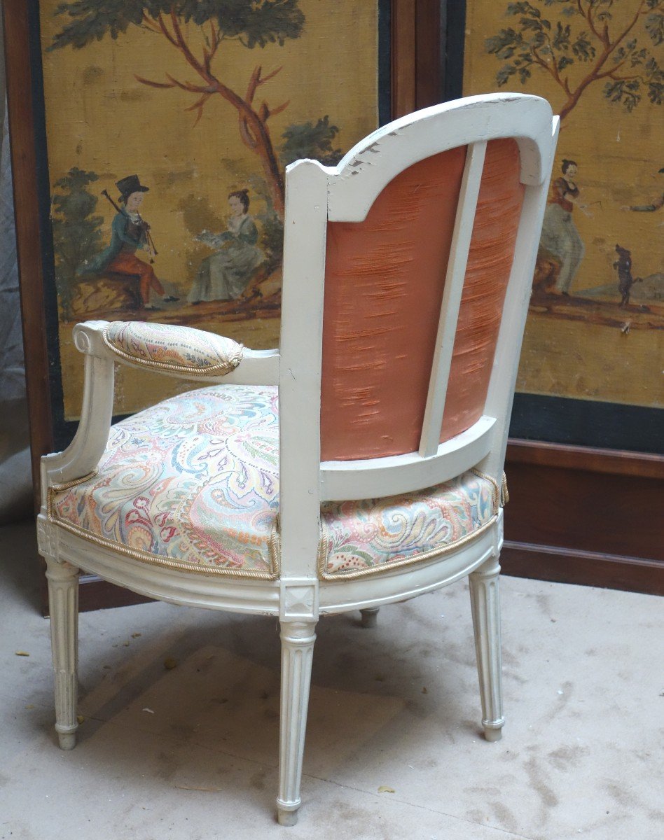 19th Century Louis XVI Style Lacquered Wood Cabriolet Armchair-photo-1