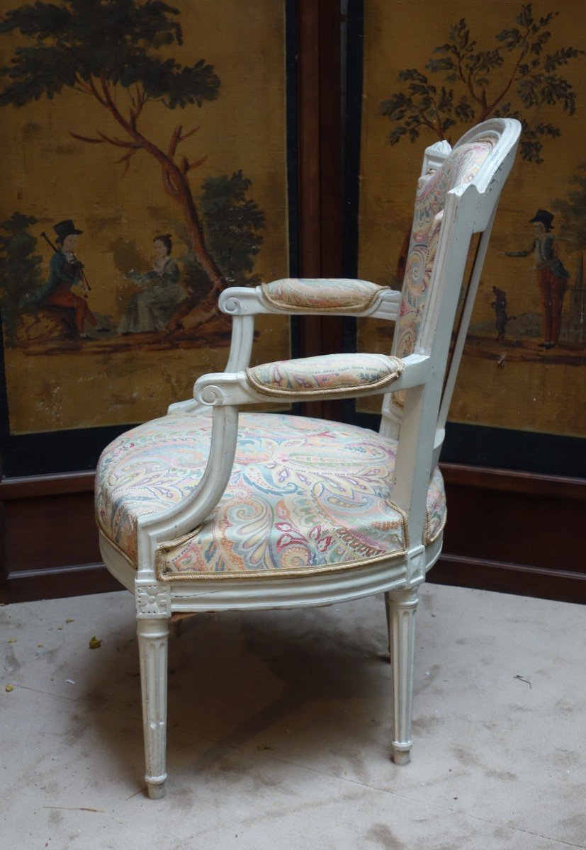 19th Century Louis XVI Style Lacquered Wood Cabriolet Armchair-photo-2