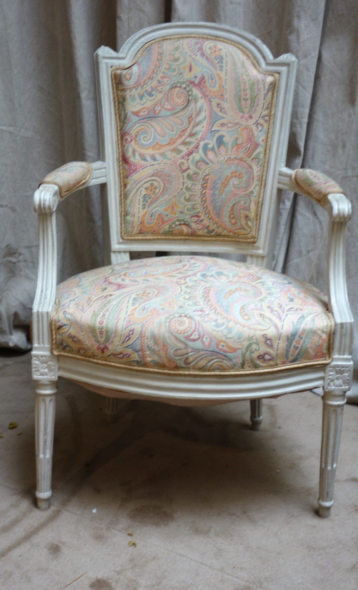 19th Century Louis XVI Style Lacquered Wood Cabriolet Armchair-photo-3