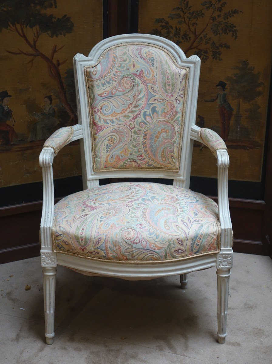 19th Century Louis XVI Style Lacquered Wood Cabriolet Armchair