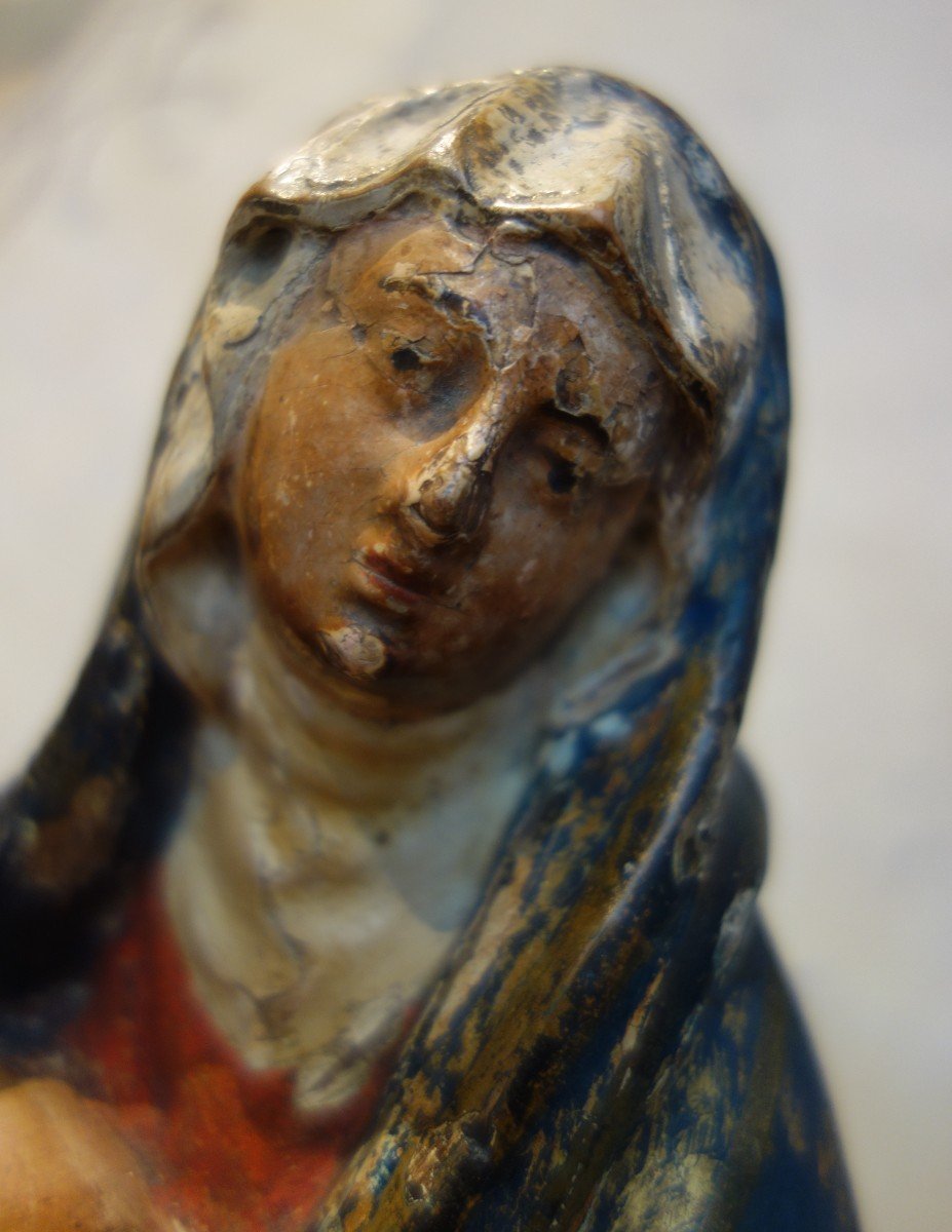 Rare Pieta En Bois Polychrome Du XVIIIème-photo-3