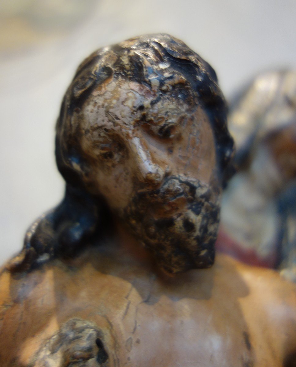 Rare Pieta En Bois Polychrome Du XVIIIème-photo-4