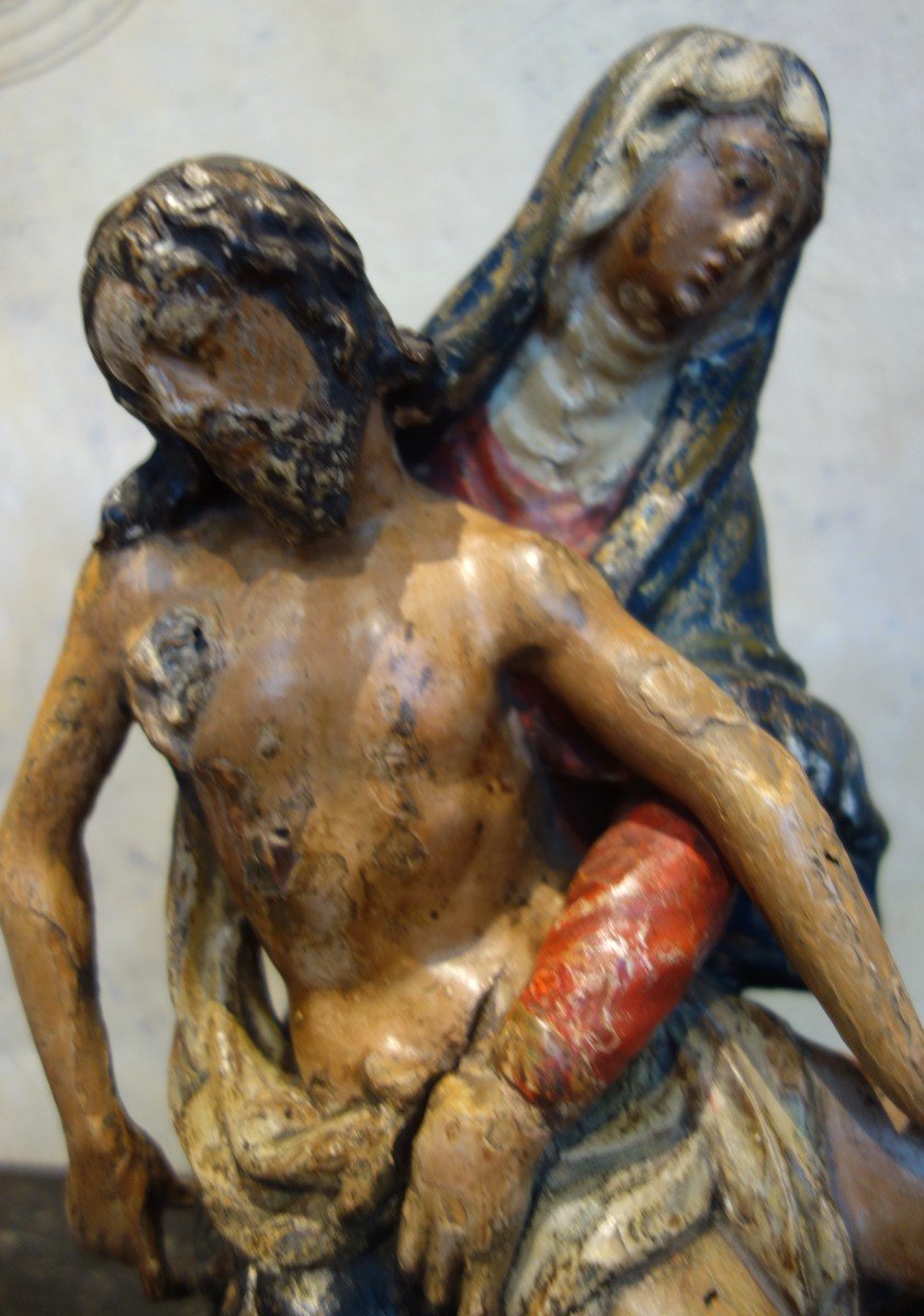 Rare Pieta En Bois Polychrome Du XVIIIème-photo-2