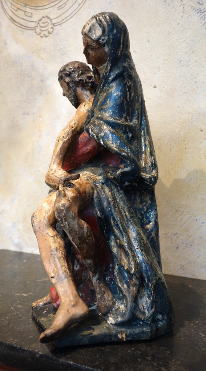 Rare Pieta En Bois Polychrome Du XVIIIème-photo-1