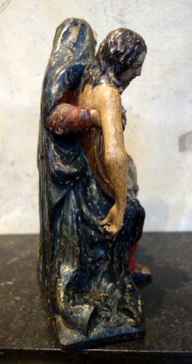 Rare Pieta En Bois Polychrome Du XVIIIème-photo-3