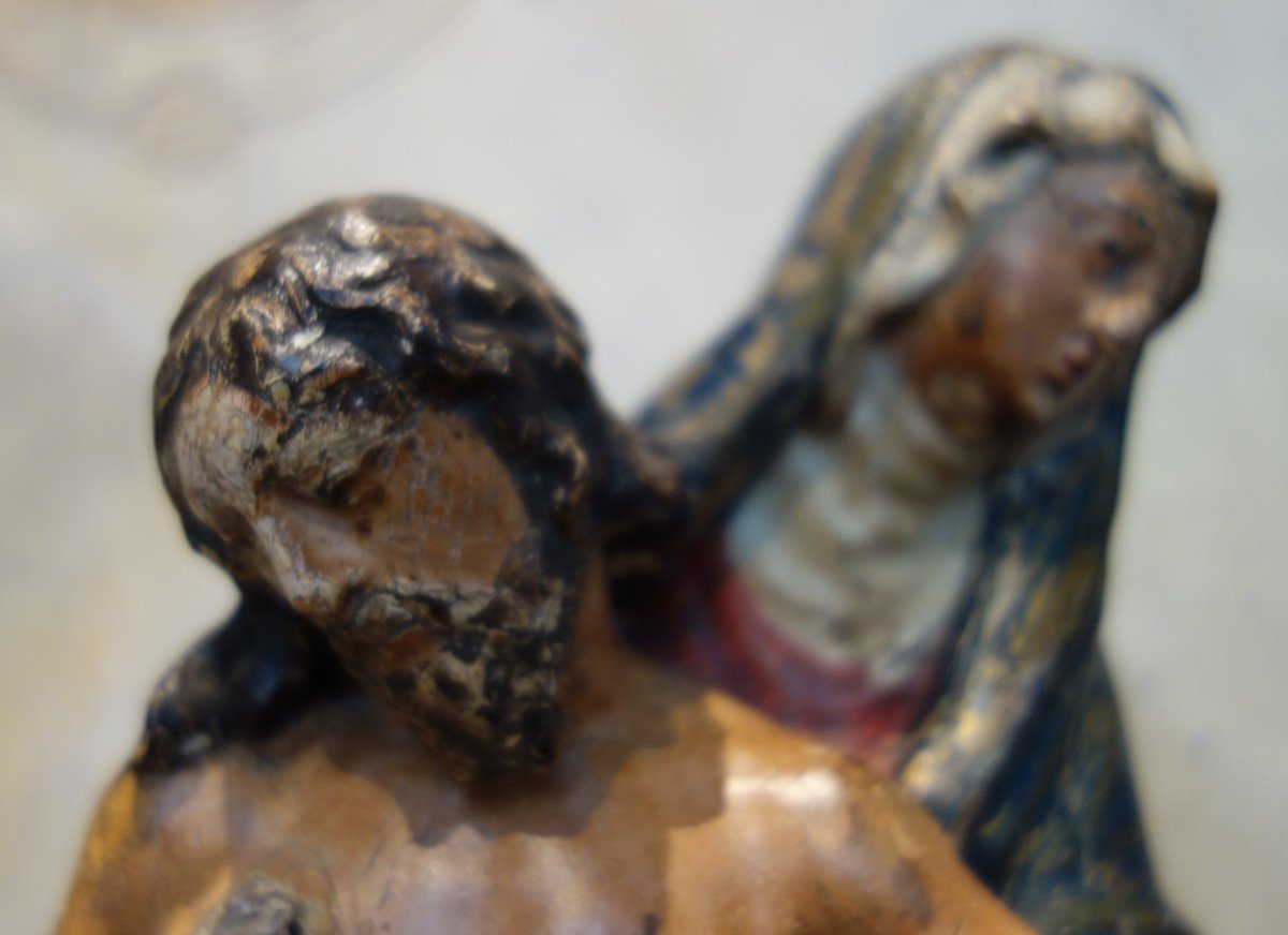 Rare Pieta En Bois Polychrome Du XVIIIème-photo-4