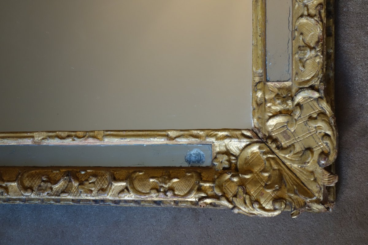 Large Louis XIV Mirror With Pareclose In Golden Wood XVIIth-photo-4