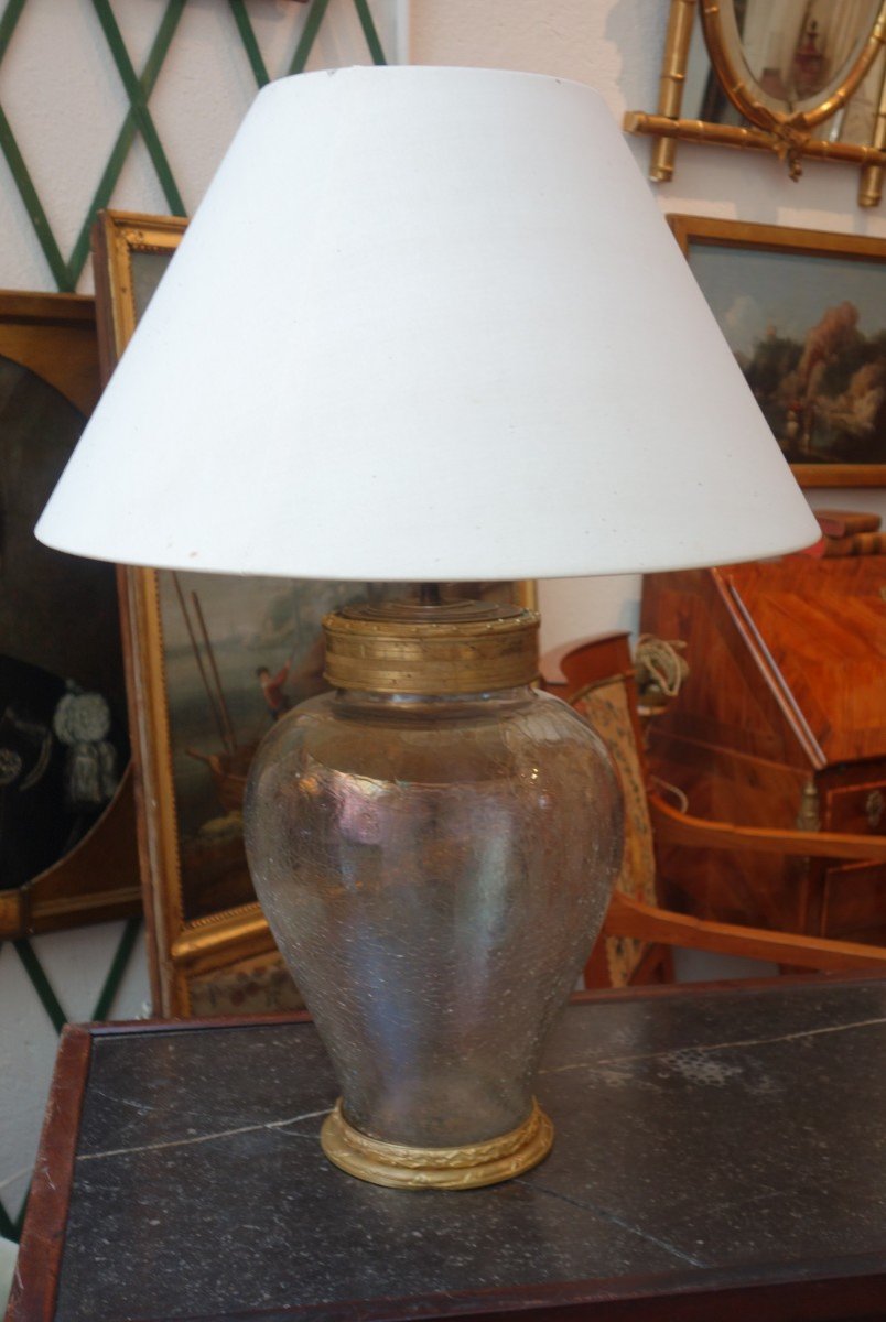 Large Cracked Glass Table Lamp Circa 1950-photo-2