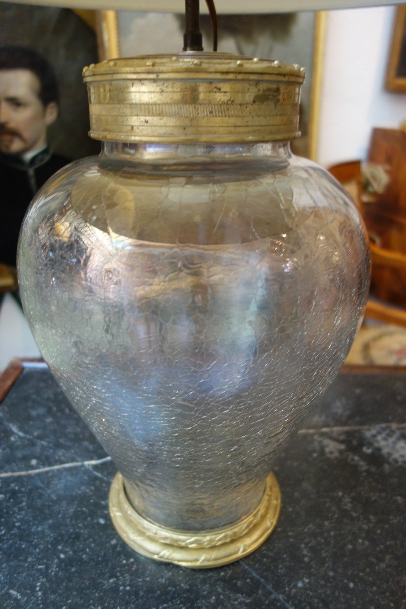 Large Cracked Glass Table Lamp Circa 1950-photo-3