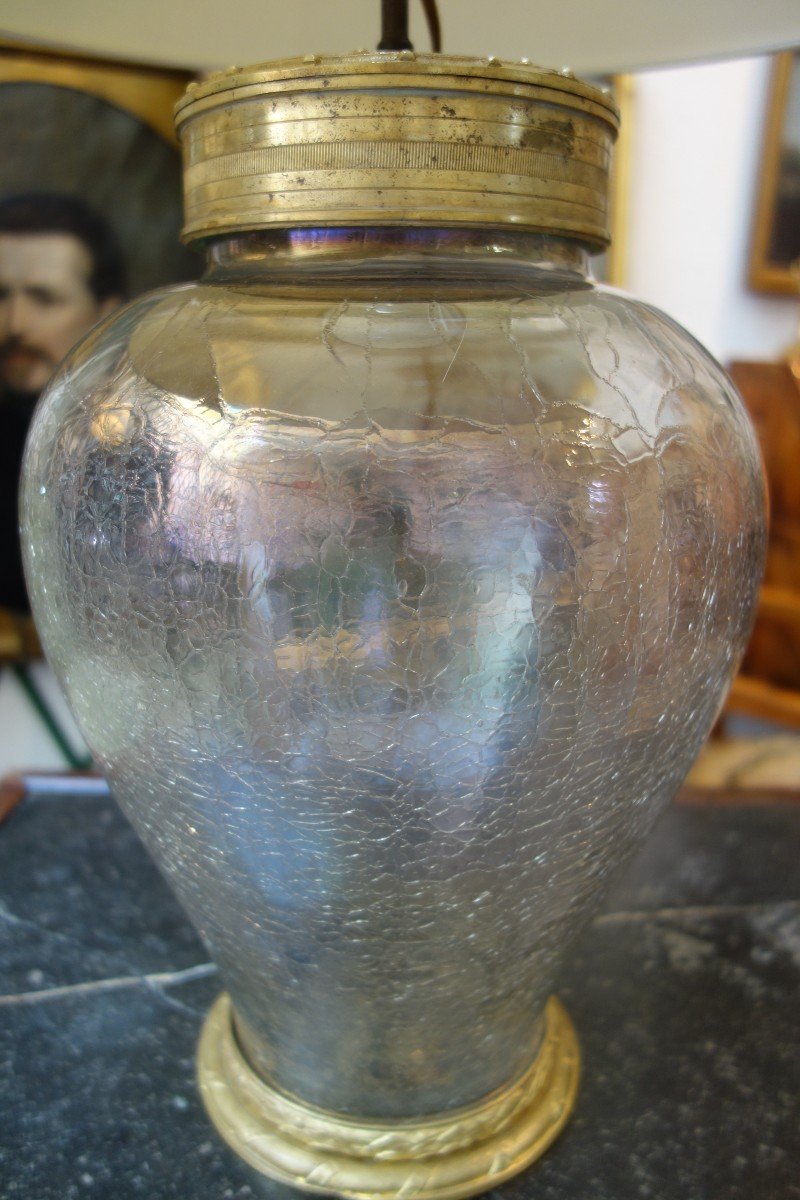 Large Cracked Glass Table Lamp Circa 1950-photo-3