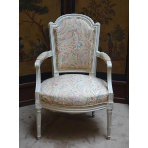 19th Century Louis XVI Style Lacquered Wood Cabriolet Armchair