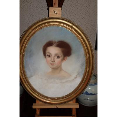 Portrait De Jeune Fille, Pastel XIXème