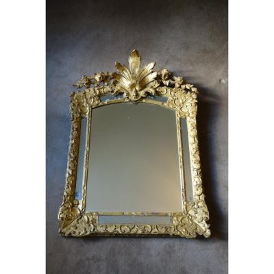 Large Louis XIV Mirror With Pareclose In Golden Wood XVIIth