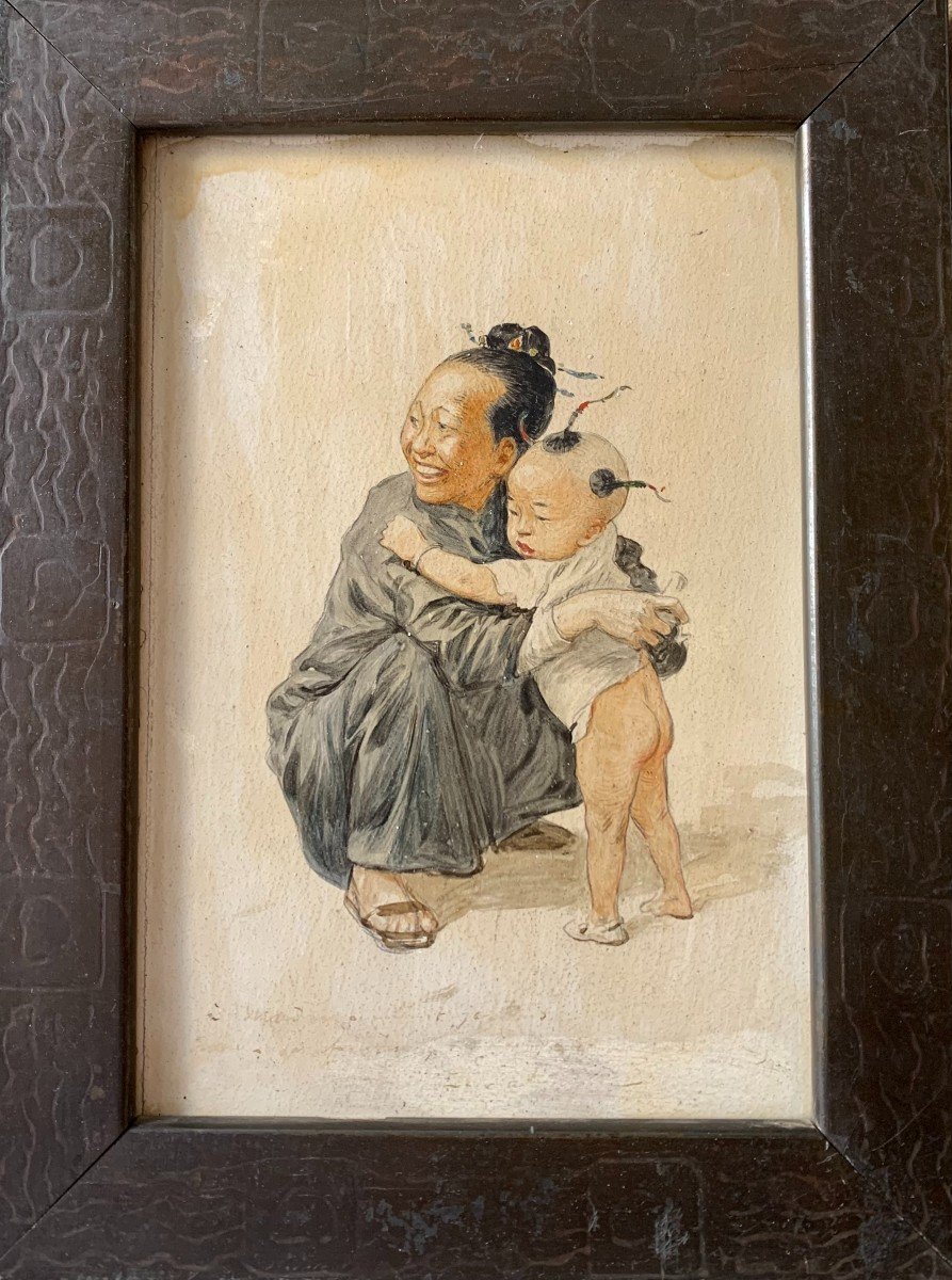 Louis Rémy Sabattier (1863-1935) An Indochinese Woman Next To Her Child