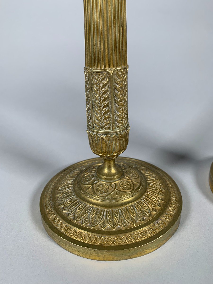 Empire Period Candlesticks In Gilt Bronze, Early 19th Century-photo-2