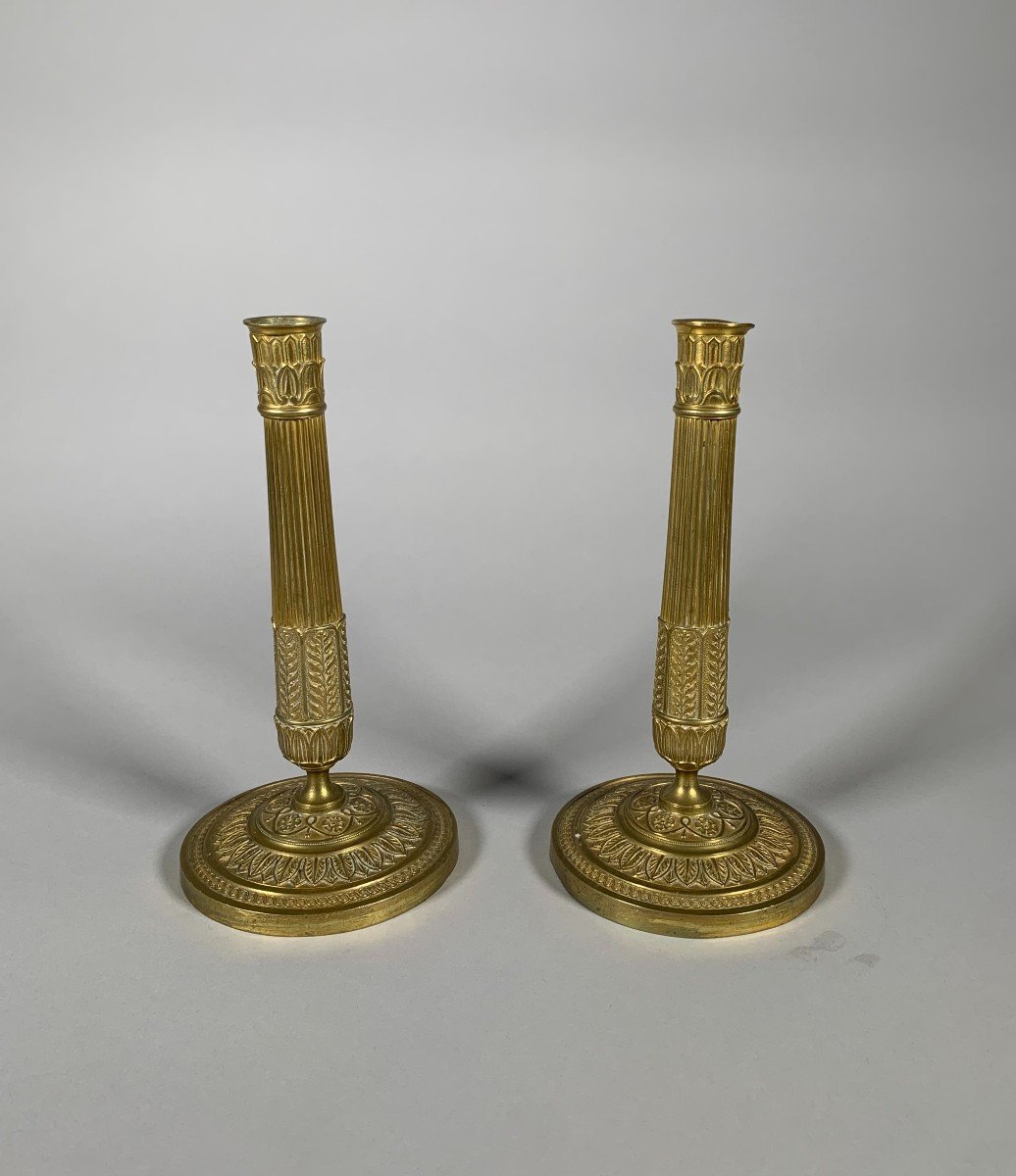 Empire Period Candlesticks In Gilt Bronze, Early 19th Century