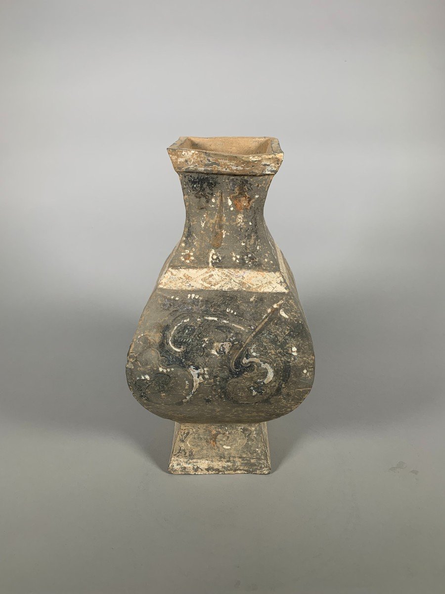 Polychrome Terracotta Vase "hu" Han Dynasty Anterior Ii-i Century Bc-photo-3